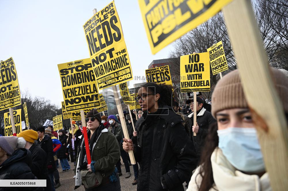 Protest Outside Of White House Against U.S. Military Strike On Venezuela - Washington