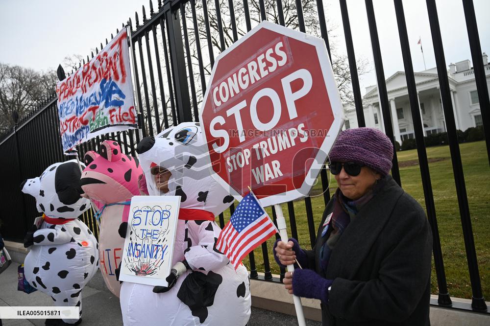Protest Outside Of White House Against U.S. Military Strike On Venezuela - Washington