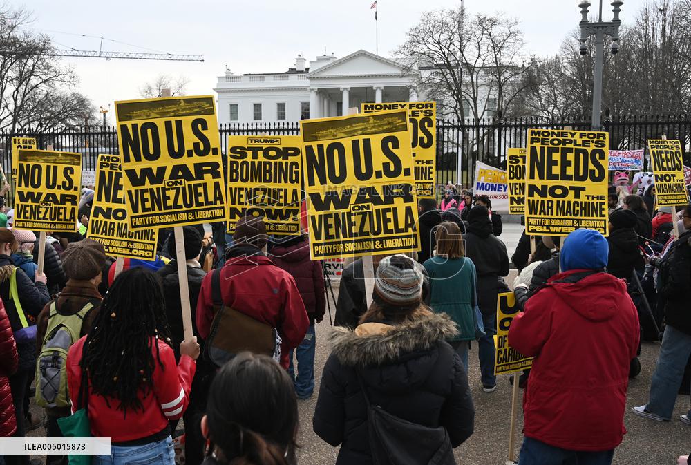 Protest Outside Of White House Against U.S. Military Strike On Venezuela - Washington