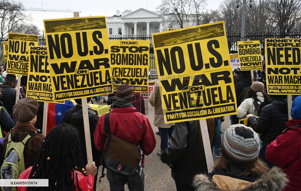 Protest Outside Of White House Against U.S. Military Strike On Venezuela - Washington