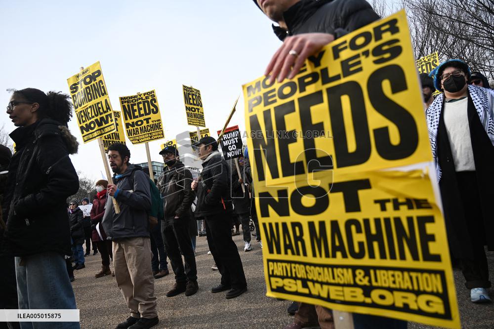 Protest Outside Of White House Against U.S. Military Strike On Venezuela - Washington