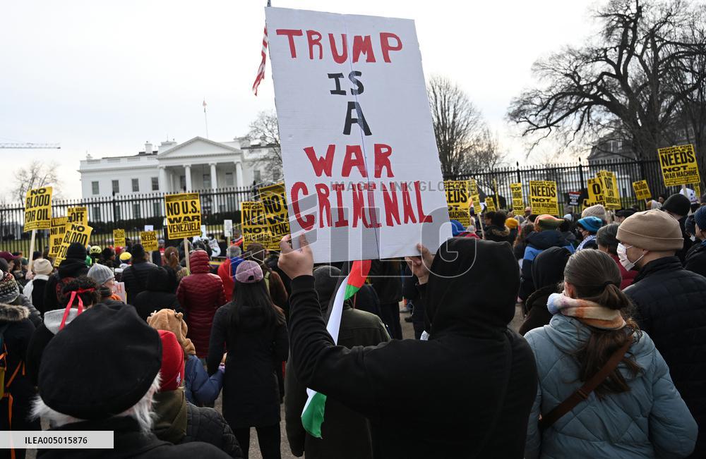 Protest Outside Of White House Against U.S. Military Strike On Venezuela - Washington