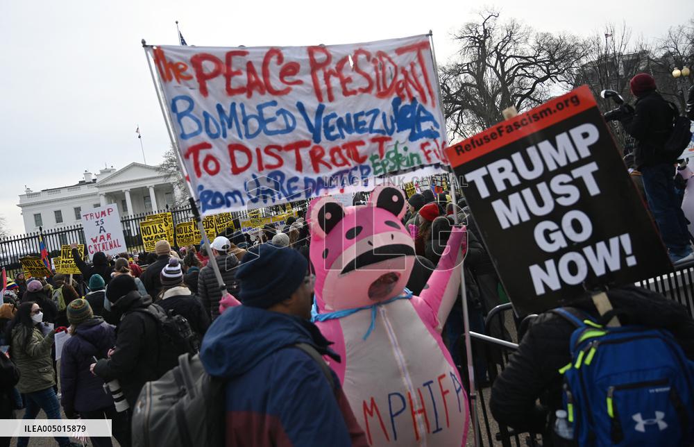 Protest Outside Of White House Against U.S. Military Strike On Venezuela - Washington