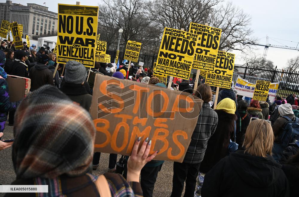 Protest Outside Of White House Against U.S. Military Strike On Venezuela - Washington