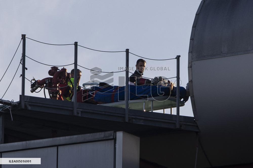 Victims of Crans-Montana arriving via helicopter at Hospital in Milan