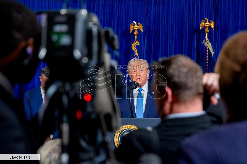 Donald Trump at news conference at the Mar-a-Lago Club in Palm Beach