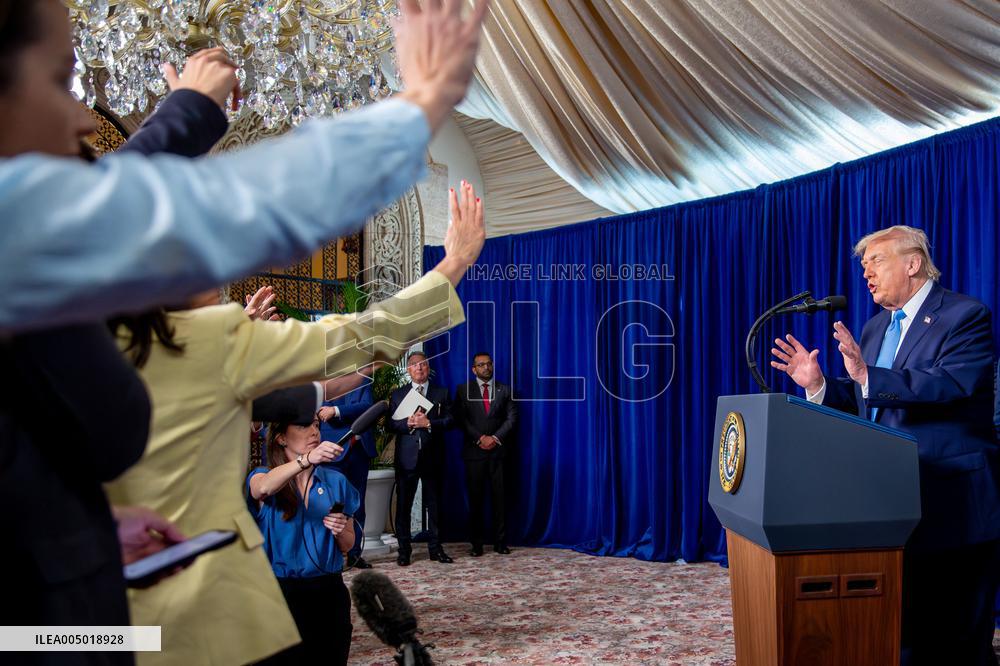 Donald Trump at news conference at the Mar-a-Lago Club in Palm Beach