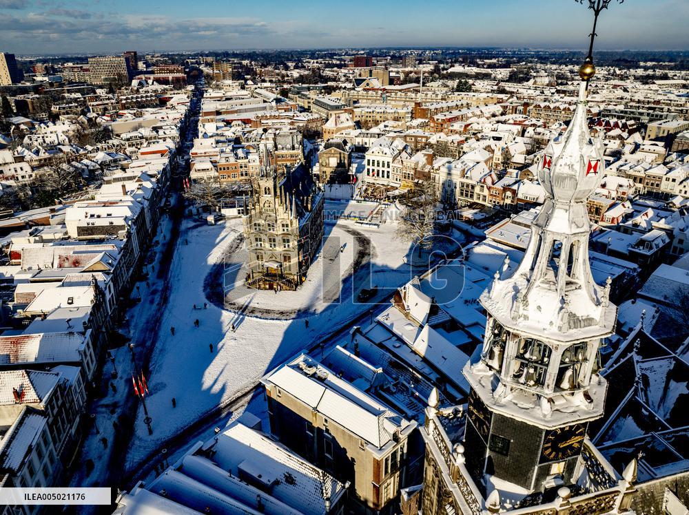 Gouda Overview In The Snow - Netherlands