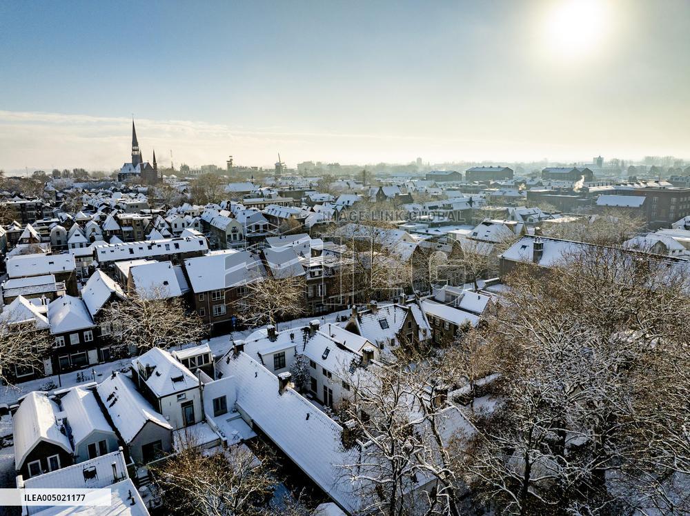 Gouda Overview In The Snow - Netherlands
