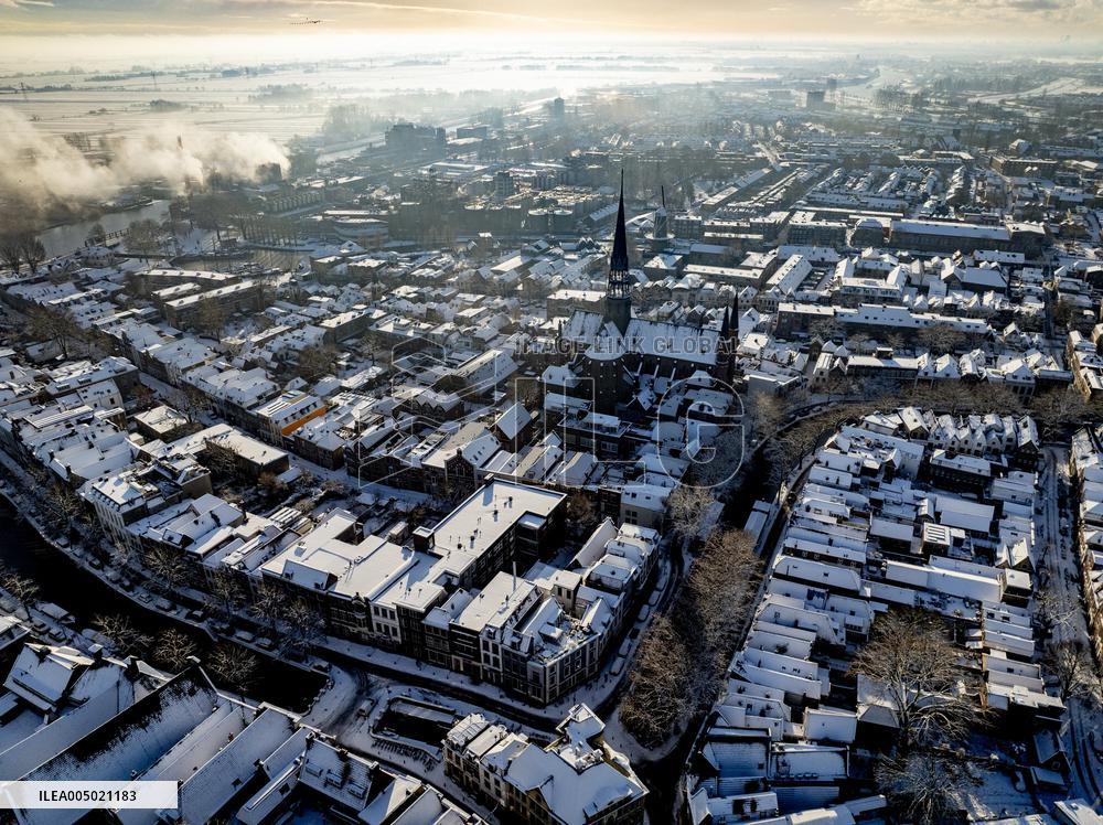 Gouda Overview In The Snow - Netherlands