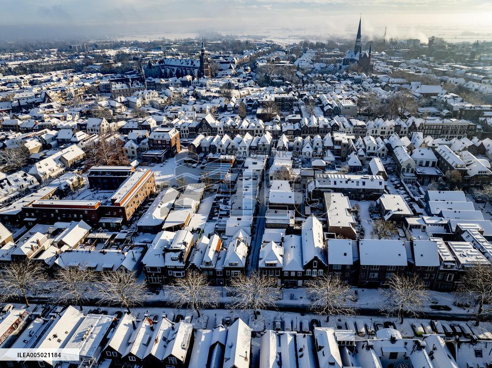 Gouda Overview In The Snow - Netherlands