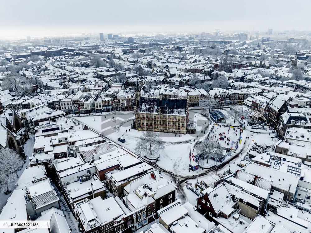 Gouda Overview In The Snow - Netherlands