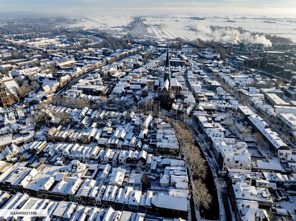 Gouda Overview In The Snow - Netherlands