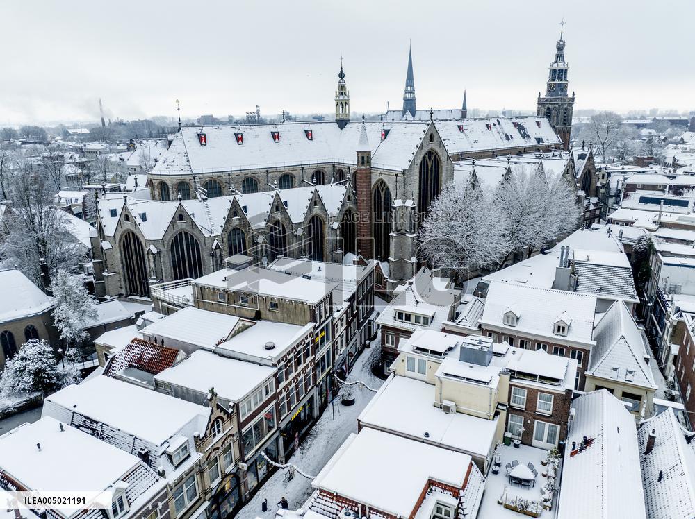 Gouda Overview In The Snow - Netherlands