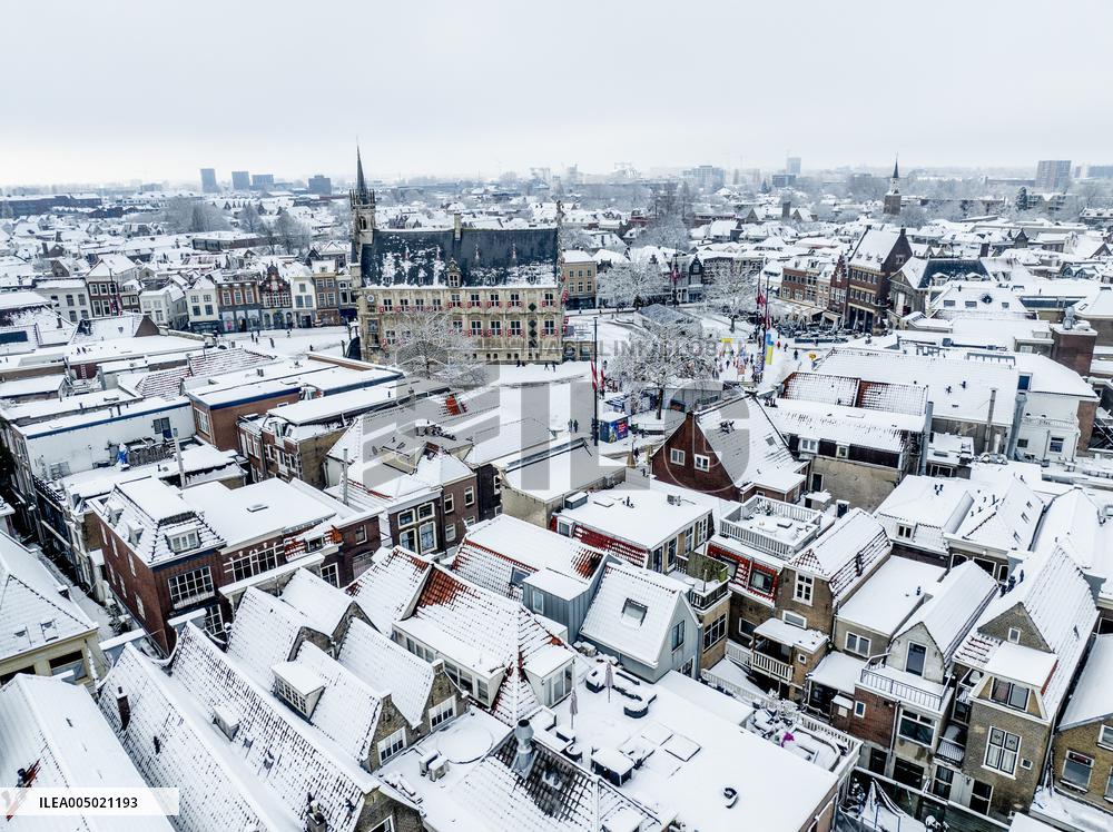 Gouda Overview In The Snow - Netherlands