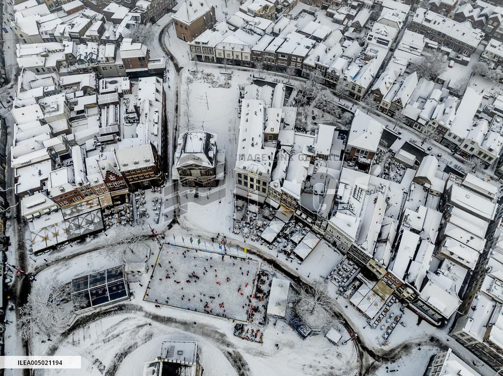 Gouda Overview In The Snow - Netherlands