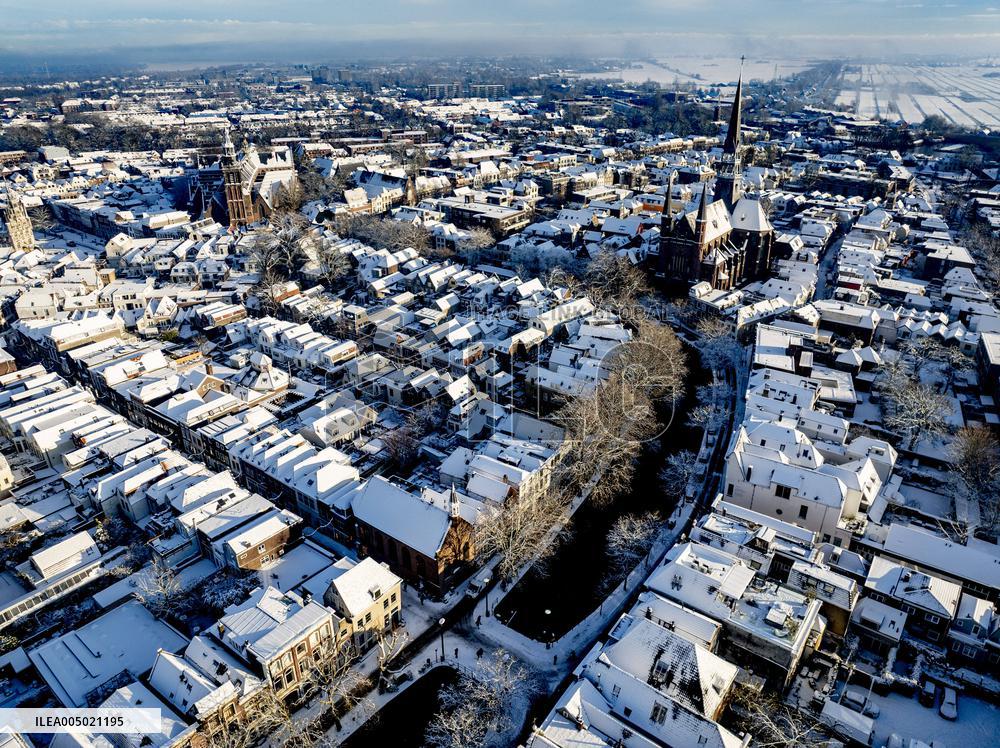 Gouda Overview In The Snow - Netherlands