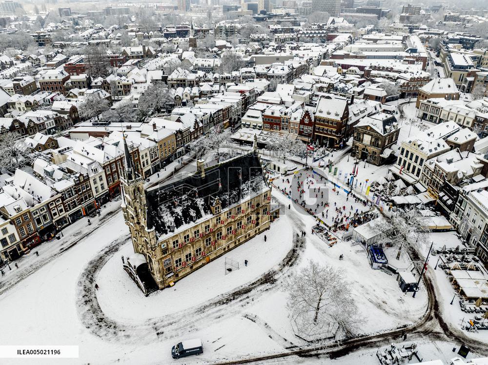 Gouda Overview In The Snow - Netherlands