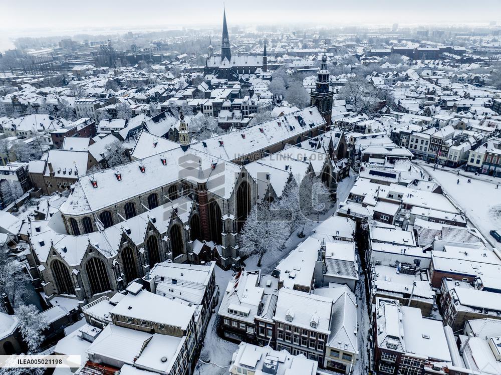 Gouda Overview In The Snow - Netherlands