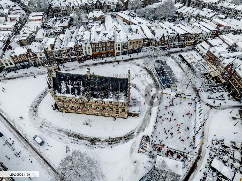 Gouda Overview In The Snow - Netherlands