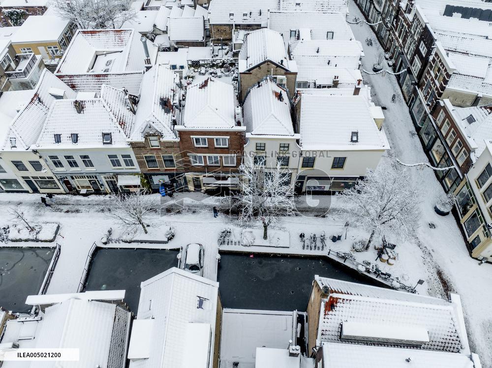 Gouda Overview In The Snow - Netherlands