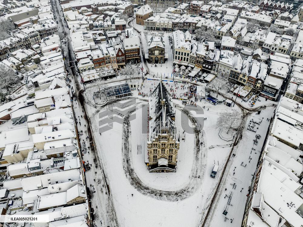 Gouda Overview In The Snow - Netherlands
