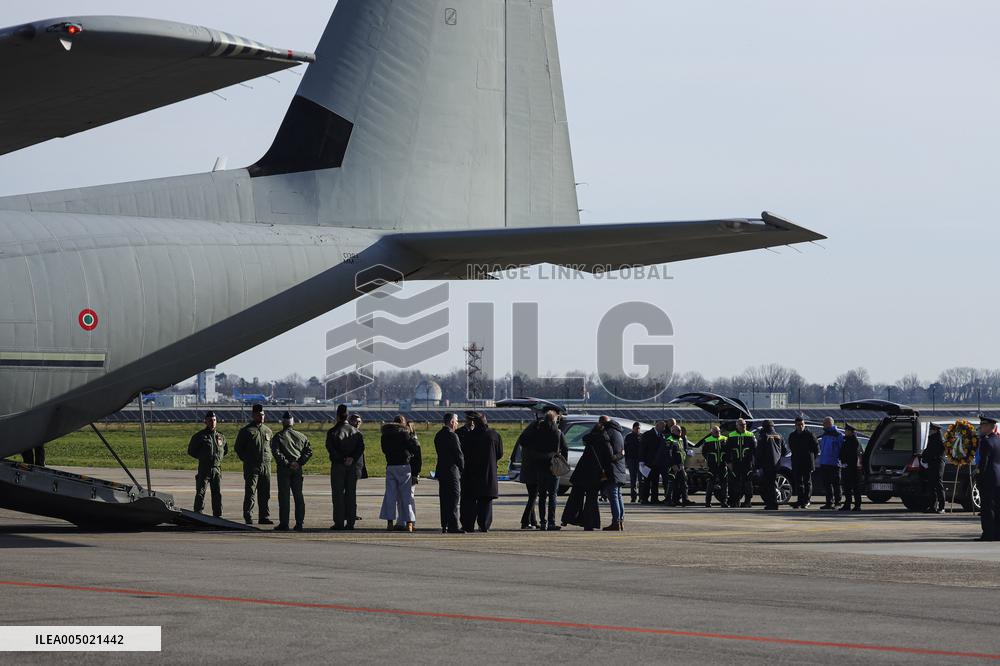 Arrival of The Bodies of Italian Victims of The New Year's Eve Fire in Crans-Montana - Milan