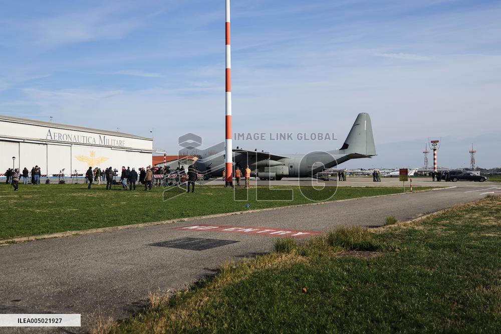 Coffins Of Crans Montana Fire Victims Arrive At Linate Airport - Milan