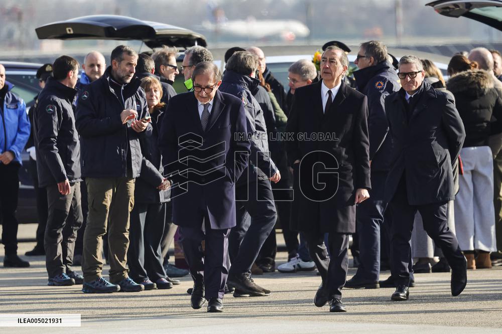 Coffins Of Crans Montana Fire Victims Arrive At Linate Airport - Milan