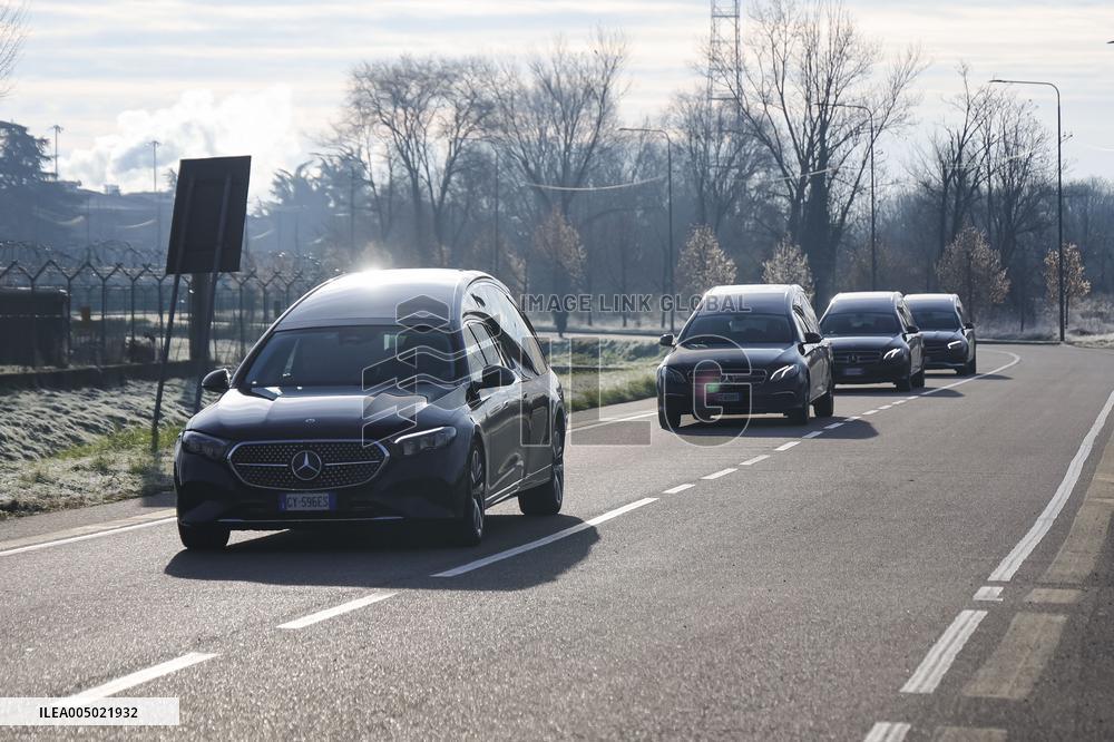 Coffins Of Crans Montana Fire Victims Arrive At Linate Airport - Milan