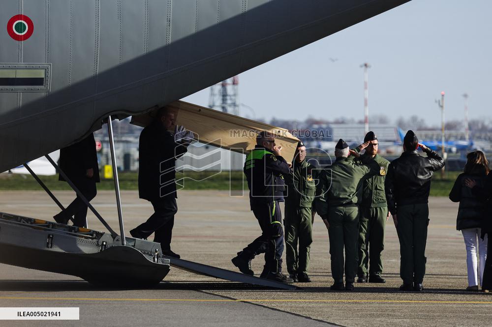 Coffins Of Crans Montana Fire Victims Arrive At Linate Airport - Milan