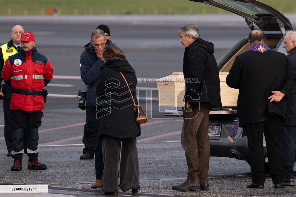 Coffins Of Crans Montana Fire Victims Arrive At Linate Airport - Milan