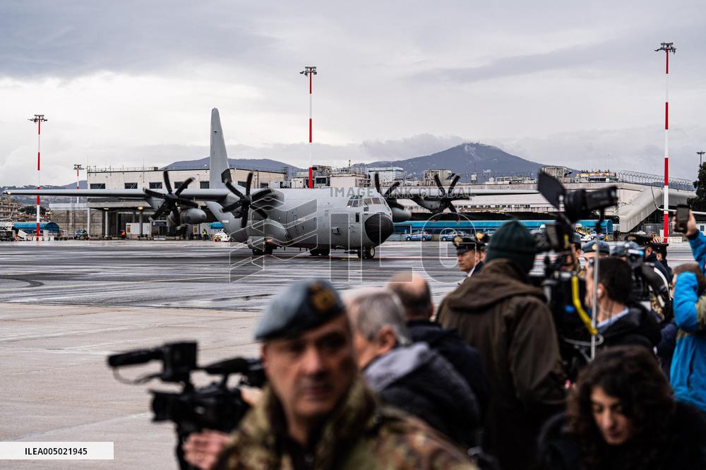 Coffins Of Crans Montana Fire Victims Arrive At Linate Airport - Milan
