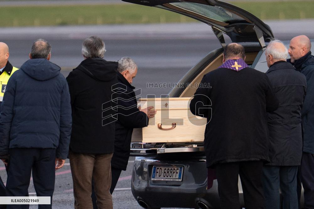 Coffins Of Crans Montana Fire Victims Arrive At Linate Airport - Milan