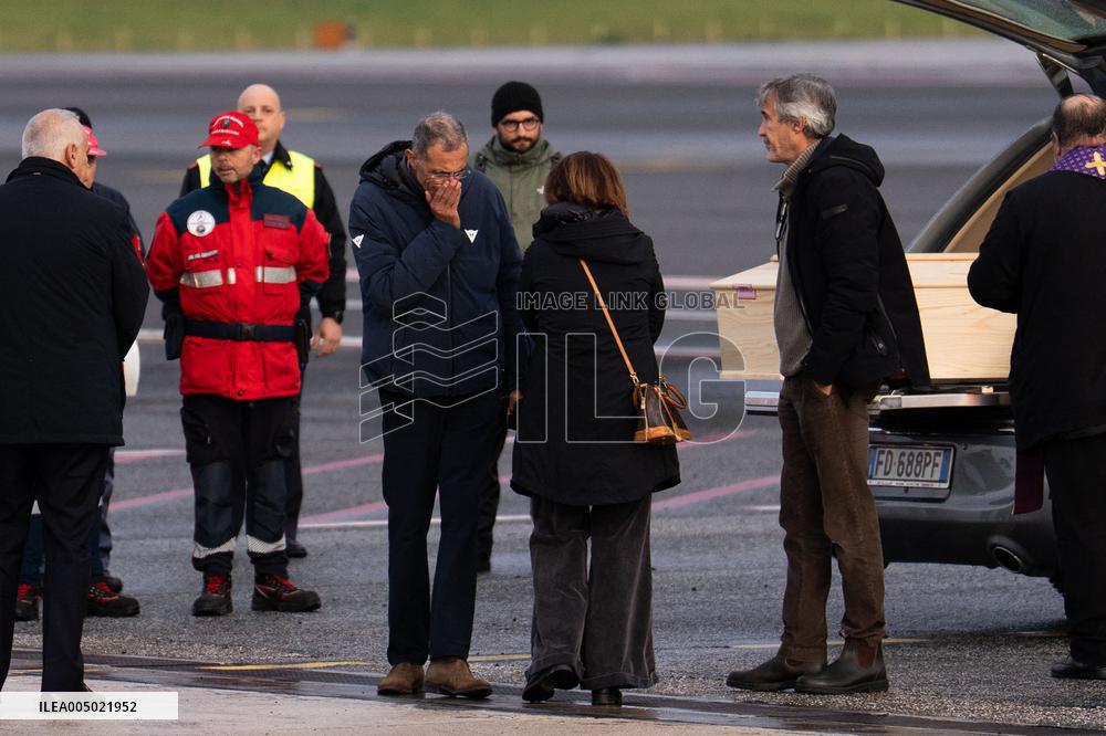 Coffins Of Crans Montana Fire Victims Arrive At Linate Airport - Milan