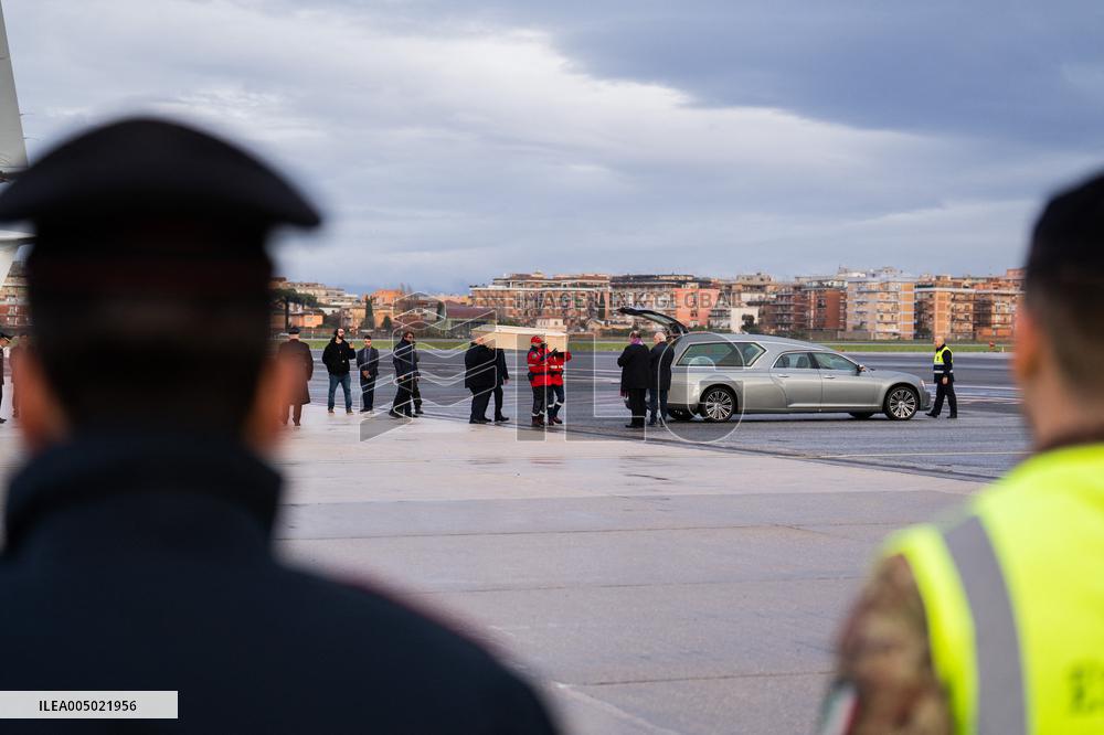 Coffins Of Crans Montana Fire Victims Arrive At Linate Airport - Milan