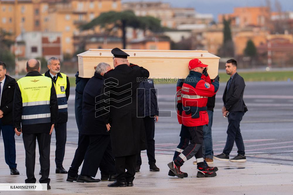 Coffins Of Crans Montana Fire Victims Arrive At Linate Airport - Milan