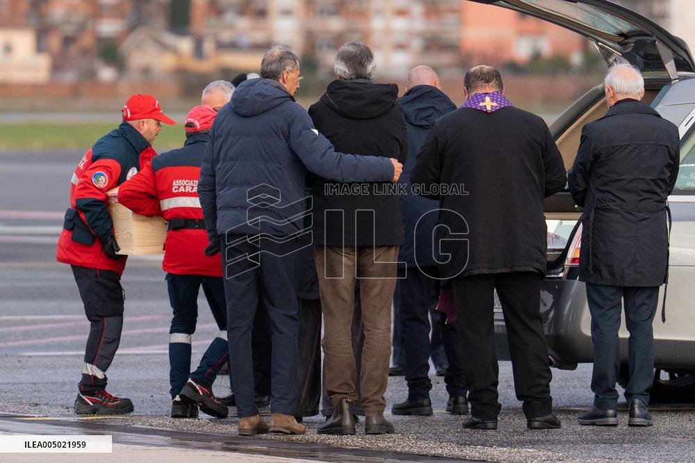 Coffins Of Crans Montana Fire Victims Arrive At Linate Airport - Milan