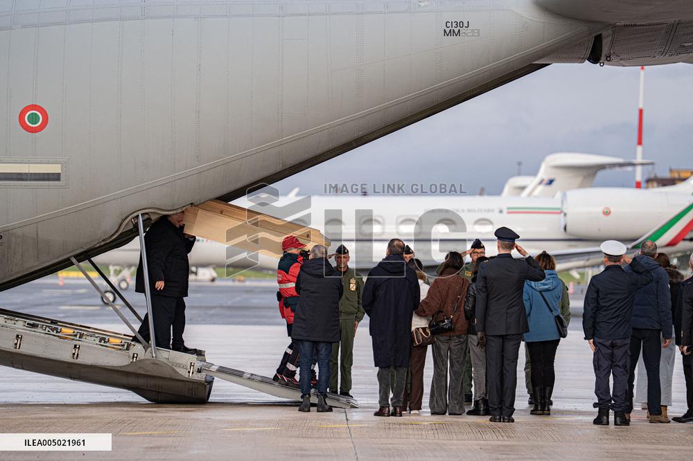 Coffins Of Crans Montana Fire Victims Arrive At Linate Airport - Milan