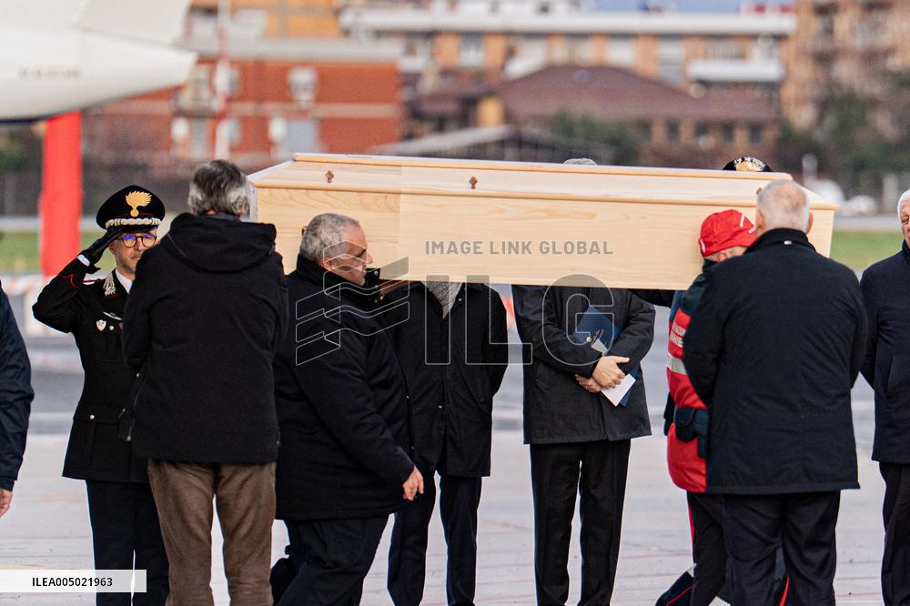 Coffins Of Crans Montana Fire Victims Arrive At Linate Airport - Milan
