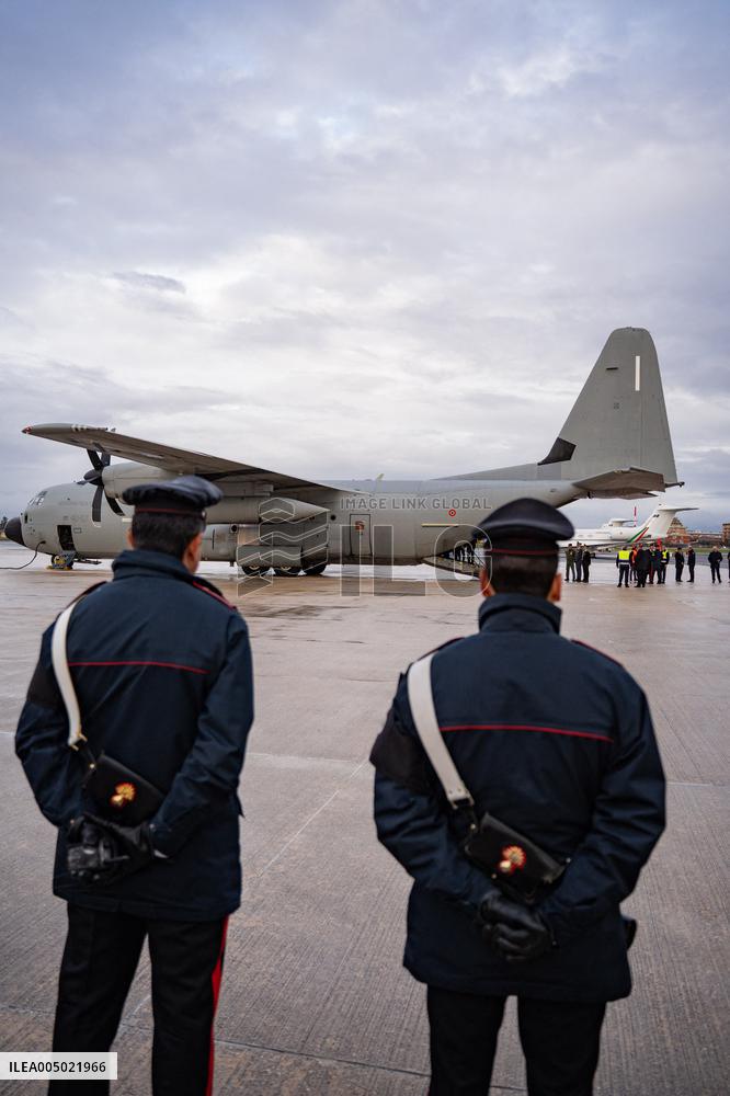 Coffins Of Crans Montana Fire Victims Arrive At Linate Airport - Milan