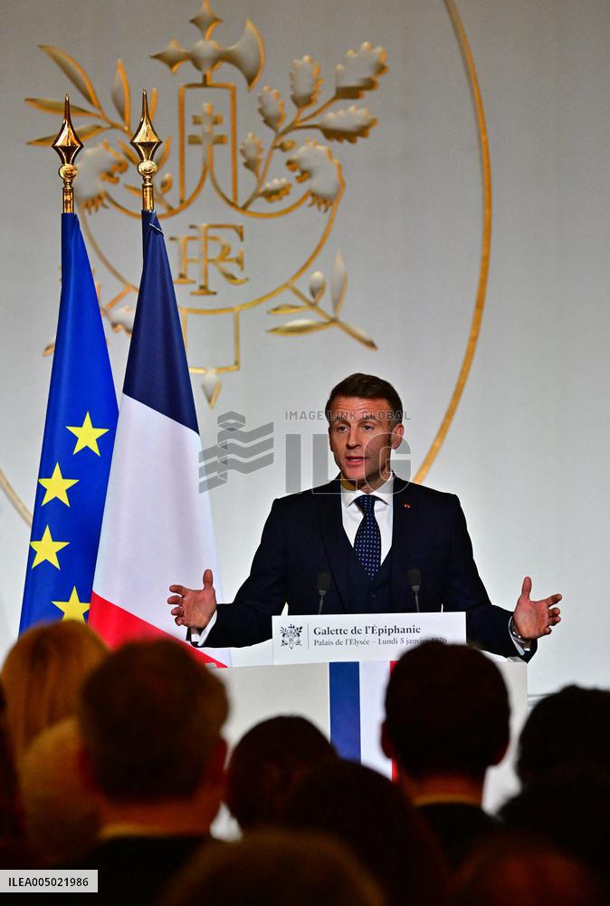 President Macron At The Traditional Epiphany Galette Ceremony - Paris