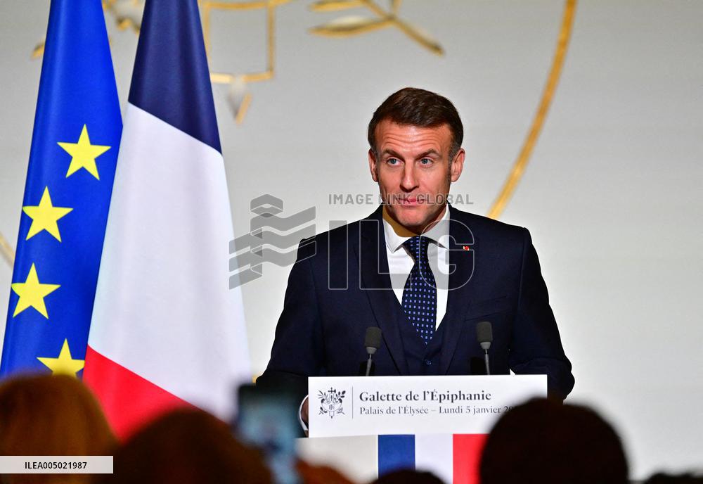 President Macron At The Traditional Epiphany Galette Ceremony - Paris