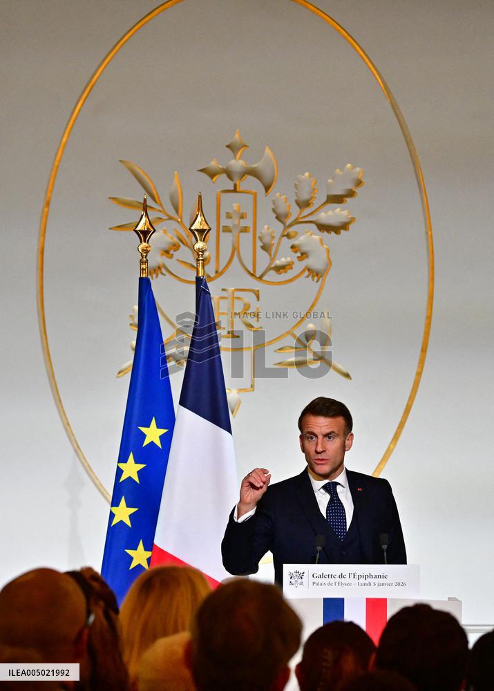 President Macron At The Traditional Epiphany Galette Ceremony - Paris