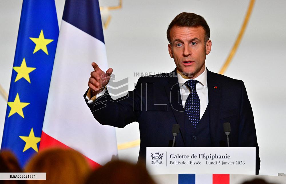President Macron At The Traditional Epiphany Galette Ceremony - Paris