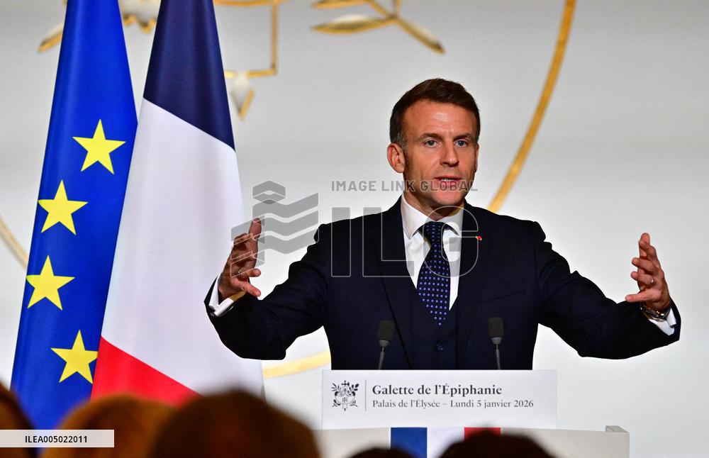 President Macron At The Traditional Epiphany Galette Ceremony - Paris