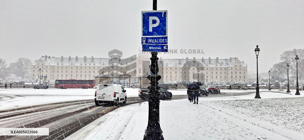 Snowfall Over Invalides and Concorde - Paris