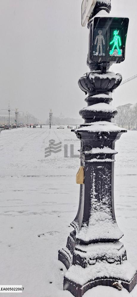Snowfall Over Invalides and Concorde - Paris