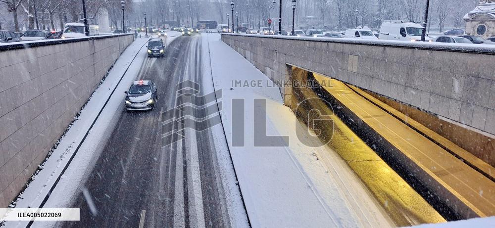 Snowfall Over Invalides and Concorde - Paris