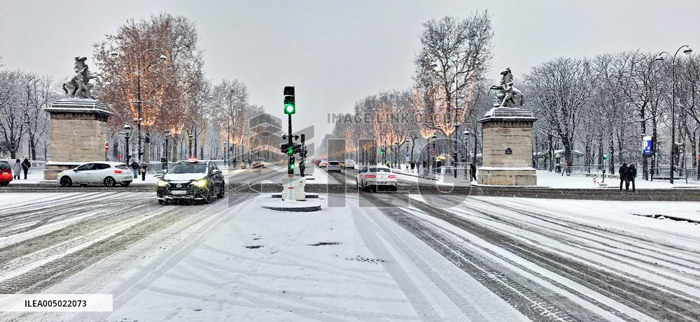 Snowfall Over Invalides and Concorde - Paris